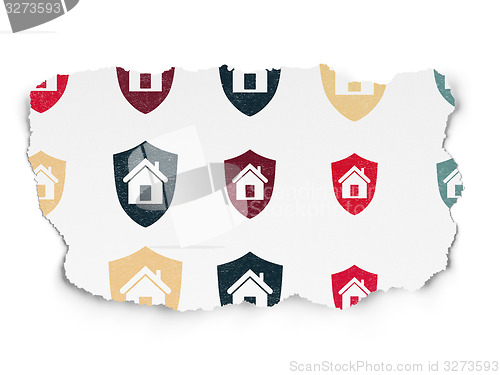 Image of Finance concept: Shield icons on Torn Paper background