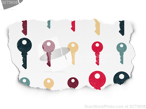 Image of Protection concept: Key icons on Torn Paper background
