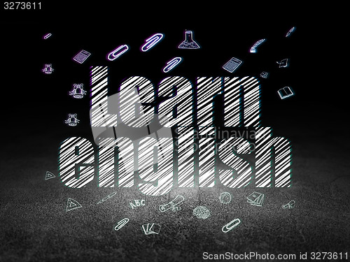 Image of Studying concept: Learn English in grunge dark room