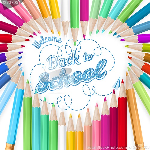 Image of Colored pencils heart background. EPS 10