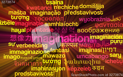 Image of Imigination multilanguage wordcloud background concept glowing