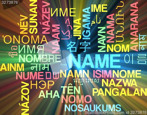 Image of Name multilanguage wordcloud background concept glowing