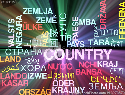 Image of Country multilanguage wordcloud background concept glowing