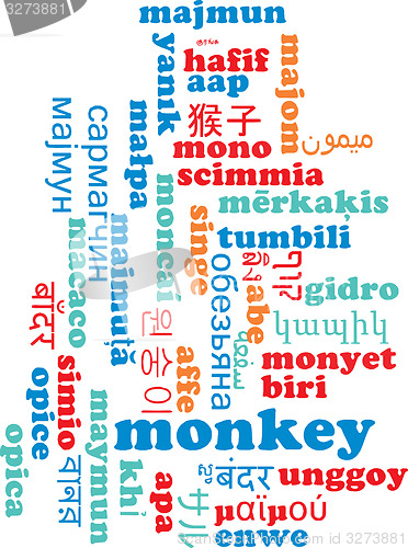 Image of Monkey multilanguage wordcloud background concept