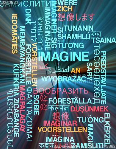 Image of Imagine multilanguage wordcloud background concept glowing
