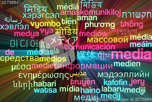 Image of Media multilanguage wordcloud background concept glowing