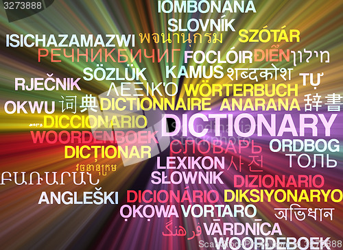 Image of Dictionary multilanguage wordcloud background concept glowing
