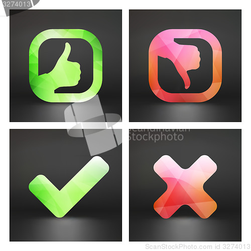 Image of Approved and rejected icons. Vector set. 