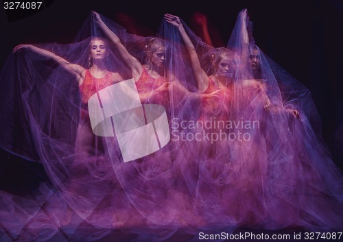 Image of photo as art - a sensual and emotional dance of beautiful ballerina through the veil 