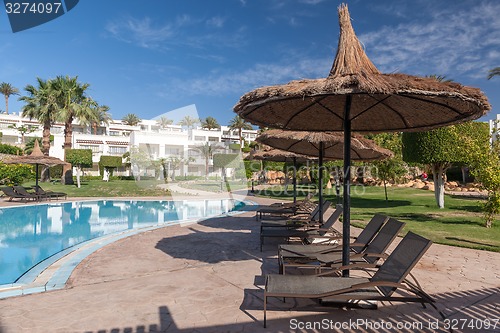 Image of Luxury nice hotel swimming pool in the Egypt.