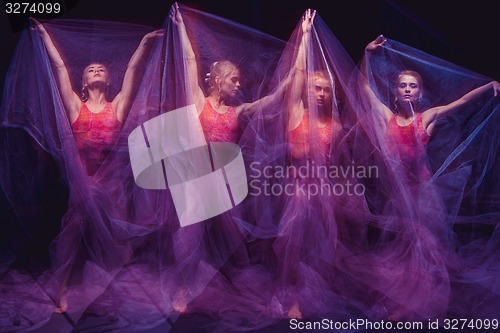 Image of photo as art - a sensual and emotional dance of beautiful ballerina through the veil 