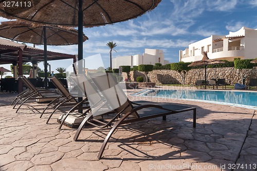 Image of Luxury nice hotel swimming pool in the Egypt.