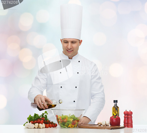 Image of happy male chef cook cooking food