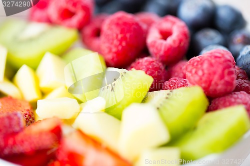 Image of close up of fruits and berries in bowl