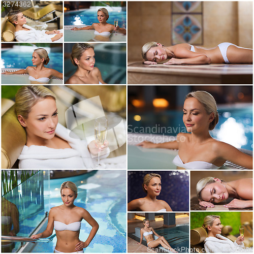 Image of beautiful young woman relaxing at luxury spa