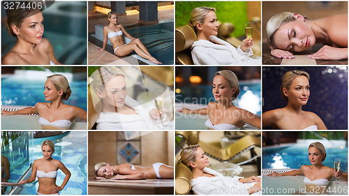 Image of beautiful young woman relaxing at luxury spa