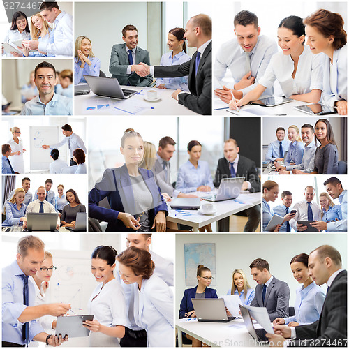 Image of collage with many business people in office