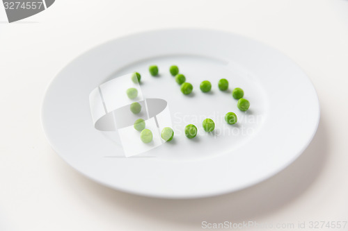 Image of close up of plate with peas in heart shape 