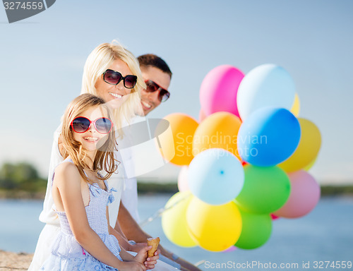 Image of family with colorful balloons