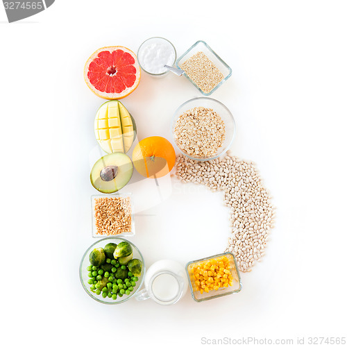 Image of close up of food ingredients in letter b shape