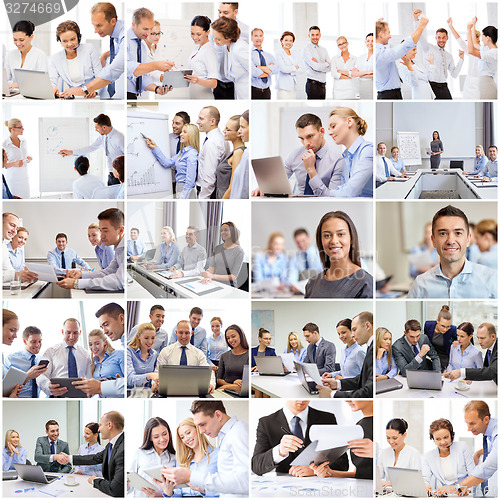 Image of collage with many business people in office