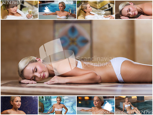 Image of beautiful young woman relaxing at luxury spa