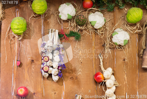 Image of vegetable wall decoration at market or farm