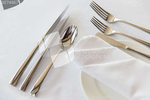 Image of close up of cutlery set on table