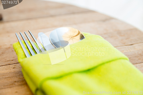 Image of close up of cutlery set on table