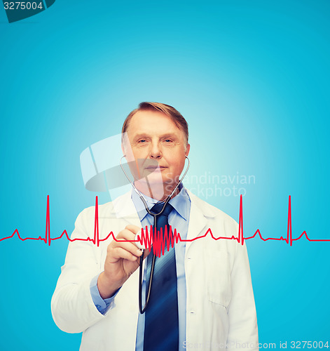 Image of smiling doctor or professor with stethoscope