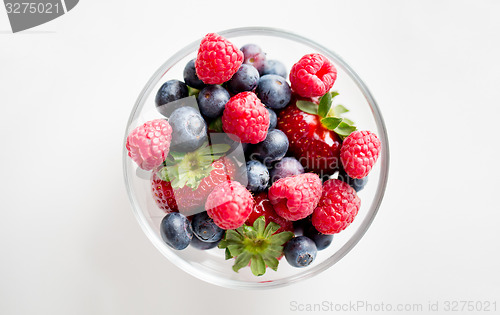 Image of close up of summer berries in glass bowl