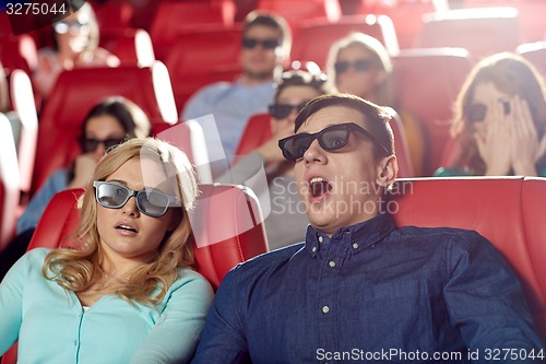 Image of friends watching horror movie in 3d theater