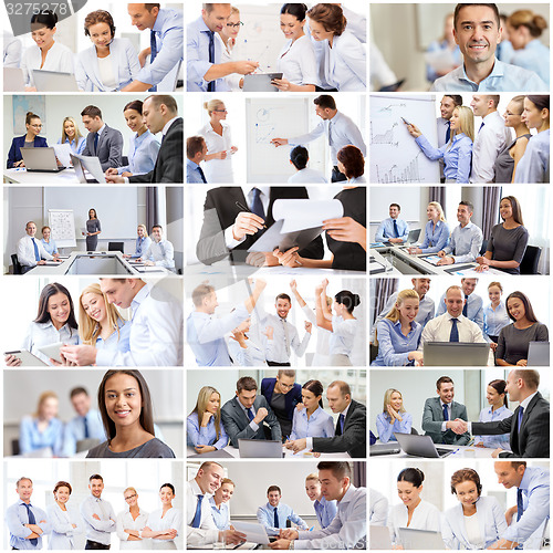 Image of collage with many business people in office