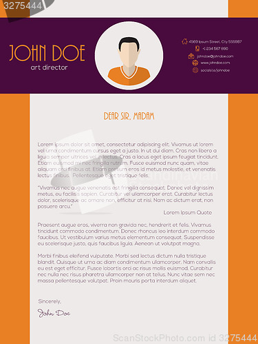 Image of Cover letter design with orange purple colors