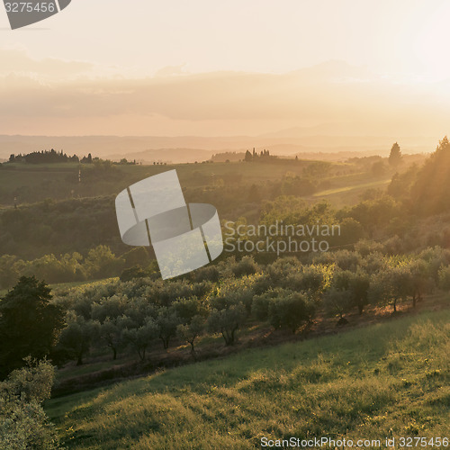 Image of Landscape and sunset. Tuscany, Italy