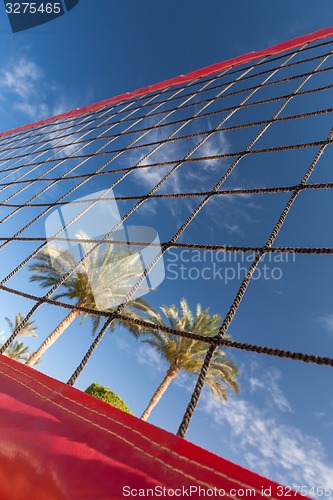 Image of volleyball net on a background blue sky 