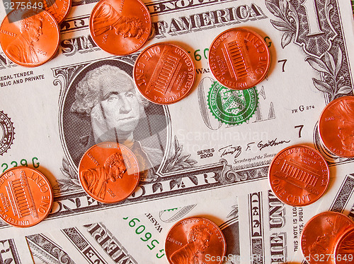 Image of Retro look Dollar coins and notes
