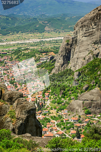 Image of Kalambaka small town view from Meteora rocks, Greece