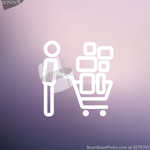 Image of Shopping cart full of shopping bags thin line icon