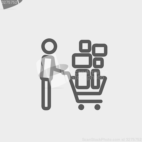 Image of Shopping cart full of shopping bags thin line icon