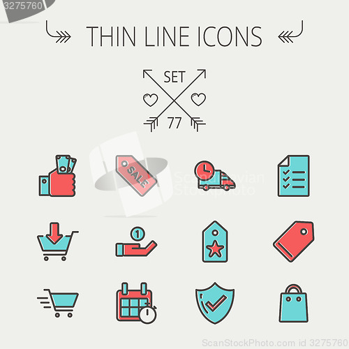 Image of Business shopping thin line icon set