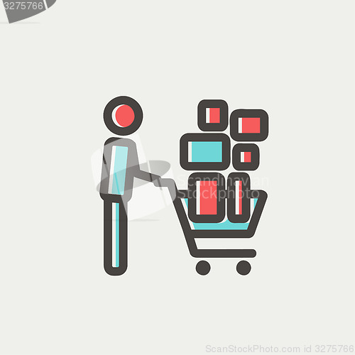 Image of Shopping cart full of shopping bags thin line icon