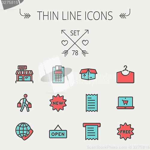 Image of Business shopping thin line icon set