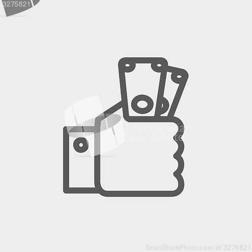 Image of Money in hand thin line icon