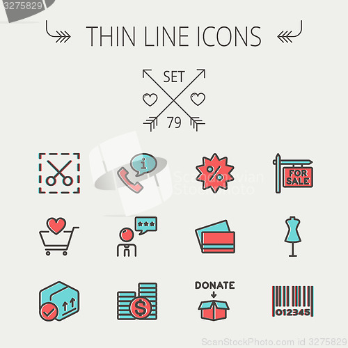 Image of Business shopping thin line icon set