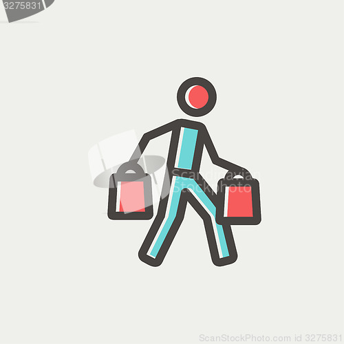 Image of Man carrying shopping bags thin line icon