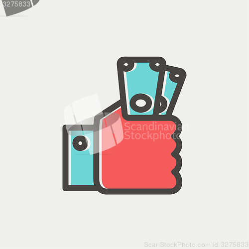 Image of Money in hand thin line icon