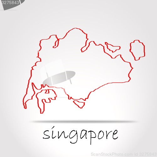 Image of Sketch detailed Singapore map in red 
