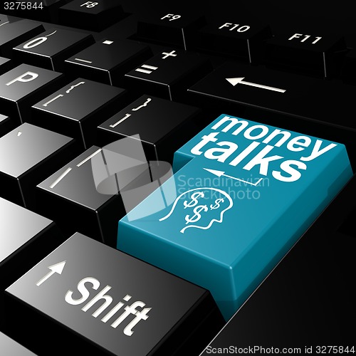 Image of Money talks word on the blue enter keyboard