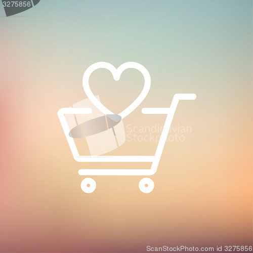 Image of Shopping cart with heart thin line icon